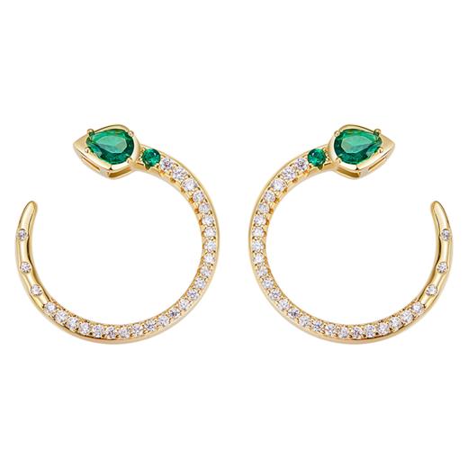 Oflye潮流饰品  祖母绿灵蛇S925纯银耳钉女新款高级感轻奢微镶钻蛇形设计气质耳环 商品图4