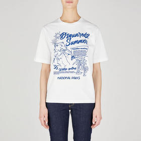 DSQUARED2 女士徽标印花棉质圆领短袖T恤 白色 S75GD0474 D20020 100