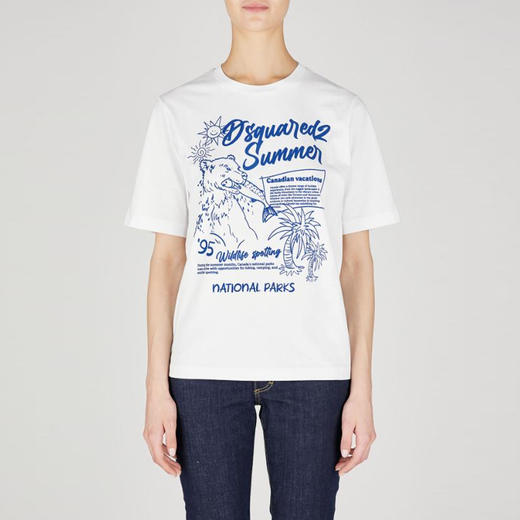 DSQUARED2 女士徽标印花棉质圆领短袖T恤 白色 S75GD0474 D20020 100 商品图0