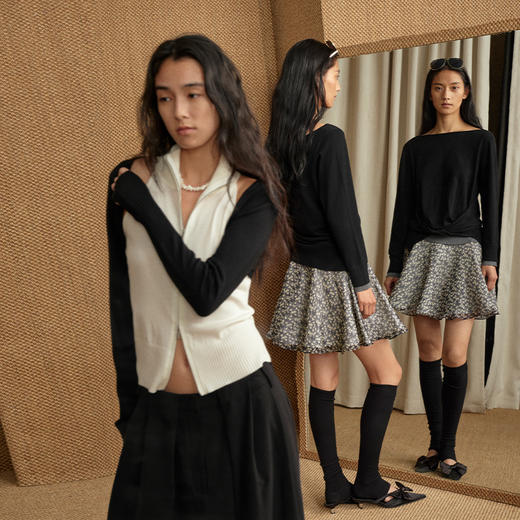 NUTH 多穿显瘦长袖针织披肩双头拉链背心两件套女 商品图4