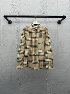 BURBERRY 标签贴花格纹长袖衬衫