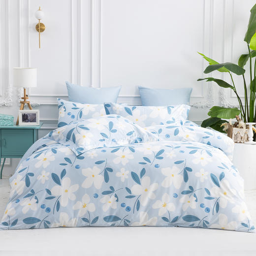 多喜爱 新疆棉斜纹四件套 茉莉青提/桃桃乌龙/栀子蓝莓hl  精美印花 纯洁白 明媚黄 斜纹织造 宽边枕套设计 商品图3