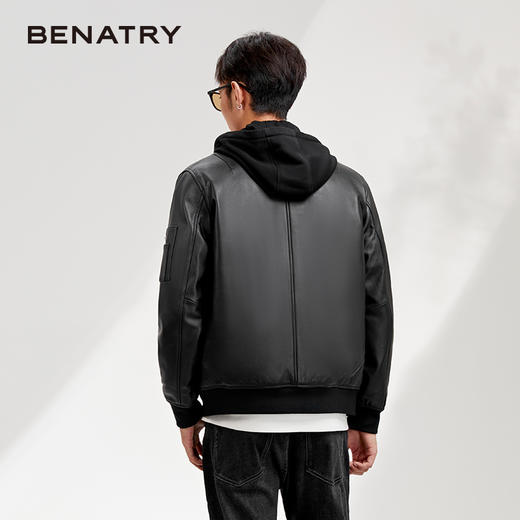 贝纳川可脱卸帽男士夹克式皮衣外套ECY407001402 商品图4