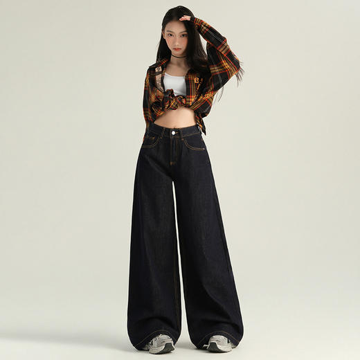 罗蒙春季女式牛仔裤女宽松显瘦休闲舒适百搭阔腿裤棉混纺水洗女长裤 商品图2