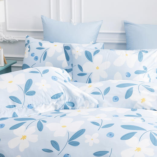 多喜爱 新疆棉斜纹四件套 茉莉青提/桃桃乌龙/栀子蓝莓hl  精美印花 纯洁白 明媚黄 斜纹织造 宽边枕套设计 商品图4