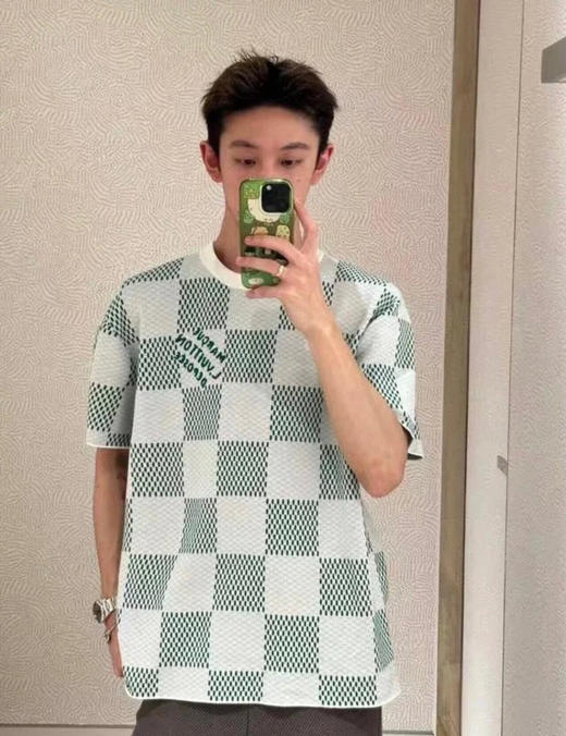 LOUIS VUITTON 绿棋盘格提花短袖t恤 商品图1
