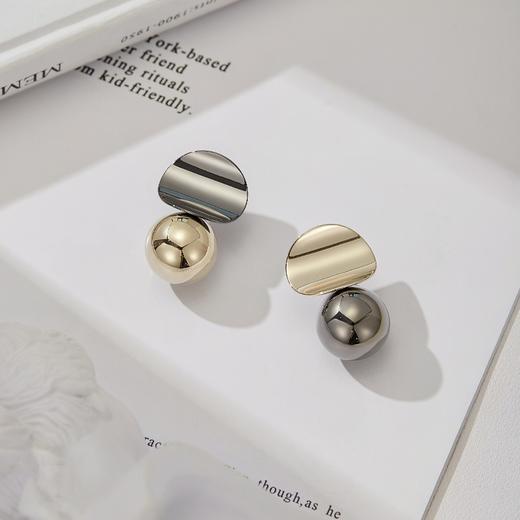 Oflye潮流饰品  欧美小众撞色金属圆球耳环女时尚个性气质耳钉冷淡风耳饰新款潮 商品图3