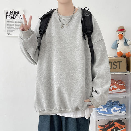 【YW】无忧购韩版宽松休闲华棉圆领男式套头长袖纯色打底衫WY4001（截单后7天发货) 商品图4