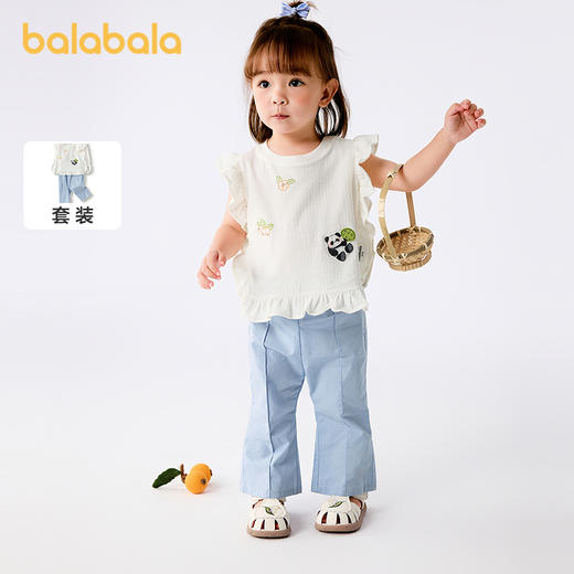 巴拉巴拉宝宝短袖套装夏装女童衣服两件套2025新款时尚复古国风萌 商品图1