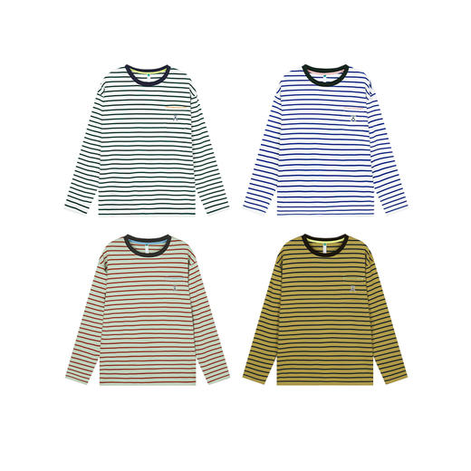 【十一破价福利】ACMEITEM 爱棵米 长袖T恤女春季撞色条纹打底衫宽松百搭重磅上衣 GAG3340234A 商品图4