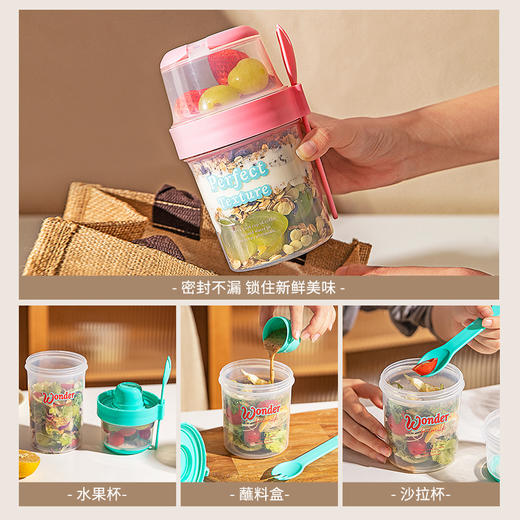 摩登主妇隔夜燕麦杯带盖勺酸奶杯外带便携早餐杯轻食水果沙拉杯子 商品图2
