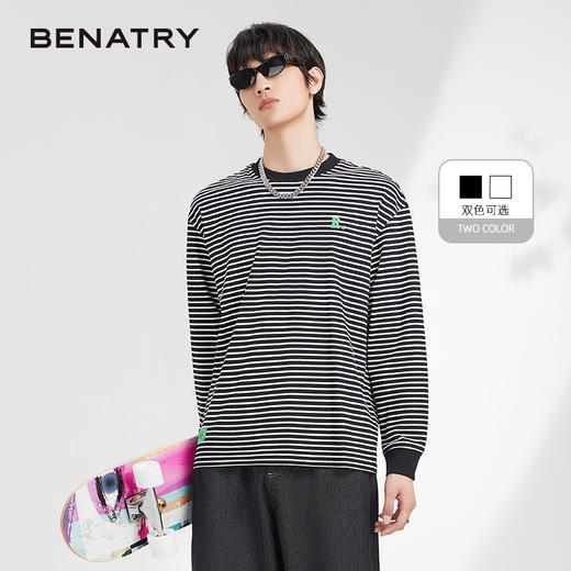 贝纳川条纹圆领男士长袖T恤ECK313002 商品图0