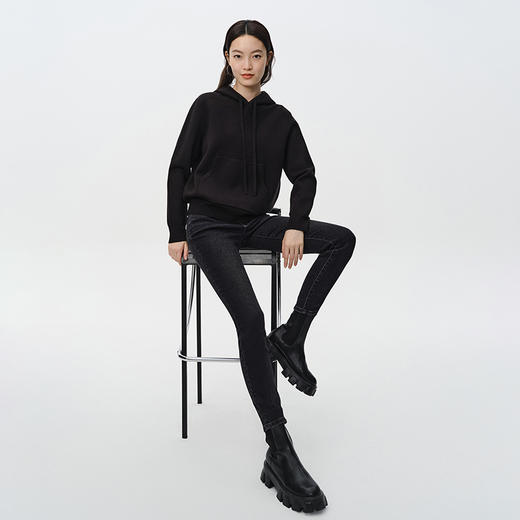 simplepieces加绒牛仔裤女冬季黑色保暖紧身九分牛仔裤 商品图2