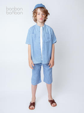 刺绣logo牛仔衬衫