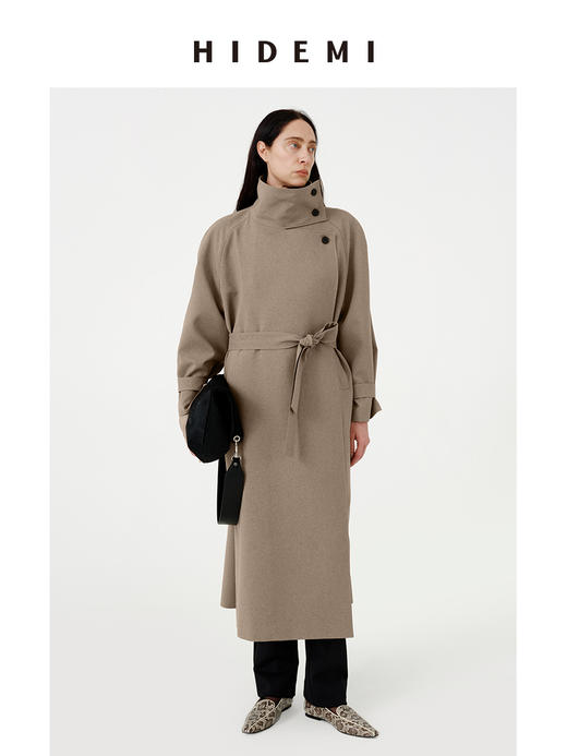 HIDEMI进口CD纱极简翻领大廓形可拆卸腰带伞状法式风衣 商品图4