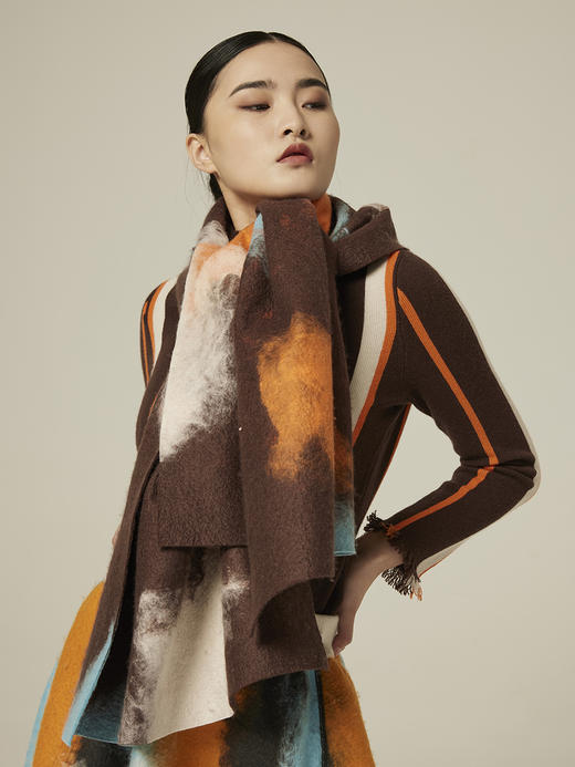 桑蚕丝羊绒手工毡围巾 SJF94P304W 商品图2