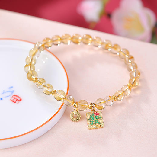 【招财有术】S925银镀金黄水晶钱币圆珠手链【CW-SL11739-9】 商品图1