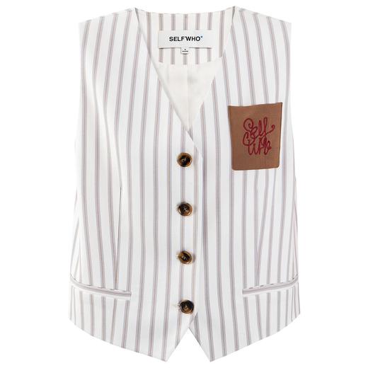 SELFWHO米白条纹背心马甲女2025春季新款V领气质宽松百搭减龄马夹 商品图4
