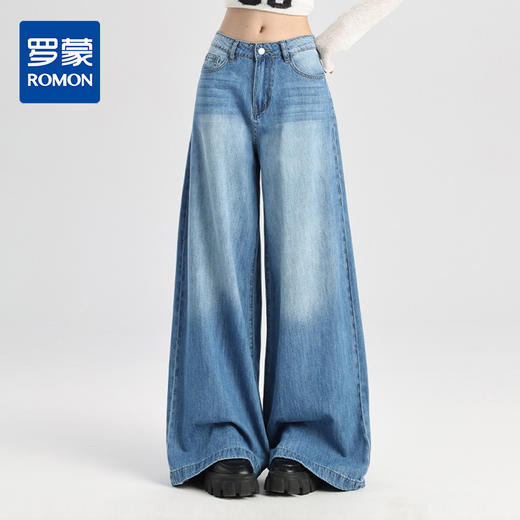 【莱赛尔面料】罗蒙春夏牛仔裤女士宽松舒适休头百搭阔腿裤女长裤子 商品图0