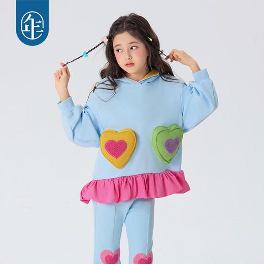 年衣童装女童卫衣连帽2025年春新款儿童印花套头衫甜美美上心巴卫衣 商品图2