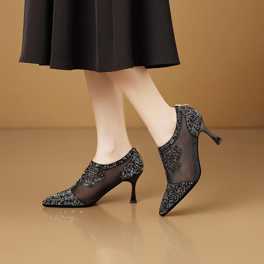 【预售5天】尖头网纱高跟鞋女春夏新款水钻单鞋欧美风透气网鞋时装鞋HY&H3636 商品图2