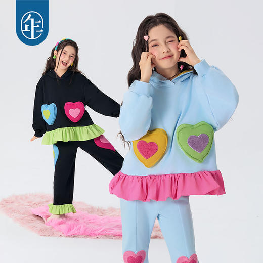 年衣童装女童卫衣连帽2025年春新款儿童印花套头衫甜美美上心巴卫衣 商品图0