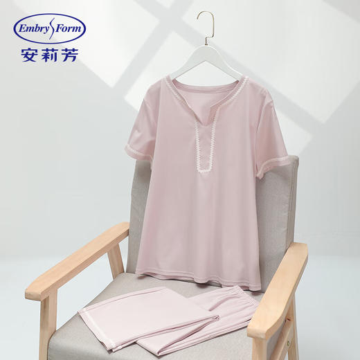 【3F】安莉芳专柜新品丝光棉小v圆领短袖睡衣睡裤女士家居服套装EL00719 商品图2