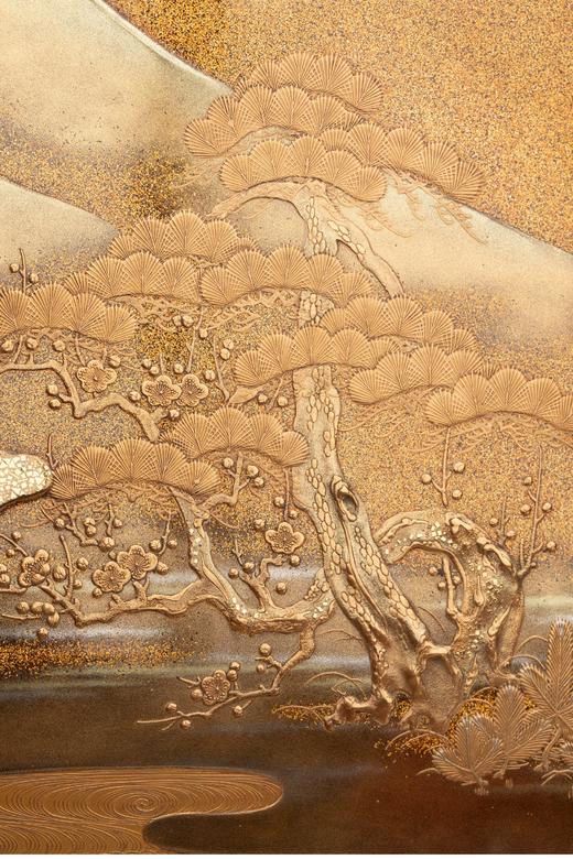 独角鹿西洋古董 20世纪初日本明治时期出品和扇主题金漆莳绘砚箱及文房套件 商品图4