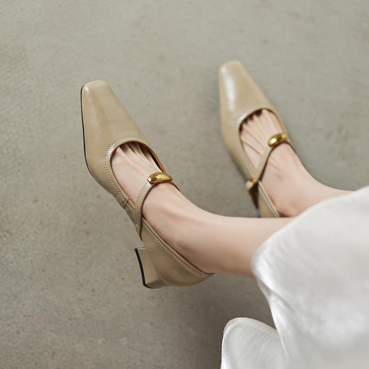 阿么手工女鞋春季新款真皮粗跟单鞋4CM小清新百搭玛丽珍鞋不掉跟 商品图1