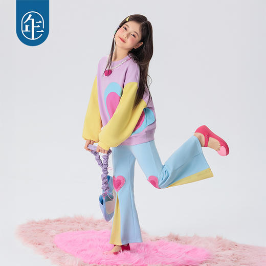 年衣童装女童卫衣长袖2025年春新款儿童印花套头衫甜美撞色上衣宽松扑通扑通卫衣 商品图1