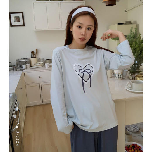 【少女心爆棚】2025春新款家居服女蝴蝶结爱心撞色美宅衣可外穿睡衣遛弯衣 商品图6