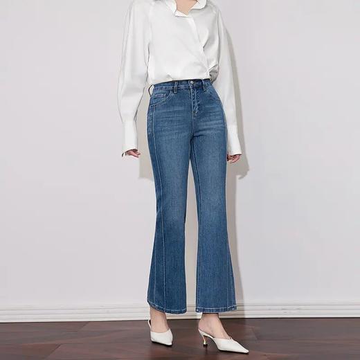 【高货wl】全新升级【铂金会员257/天猫339/差价82】(71858) 洛诗琳复古时尚显瘦四面弹牛仔裤通勤两侧鱼骨线微喇裤 商品图0