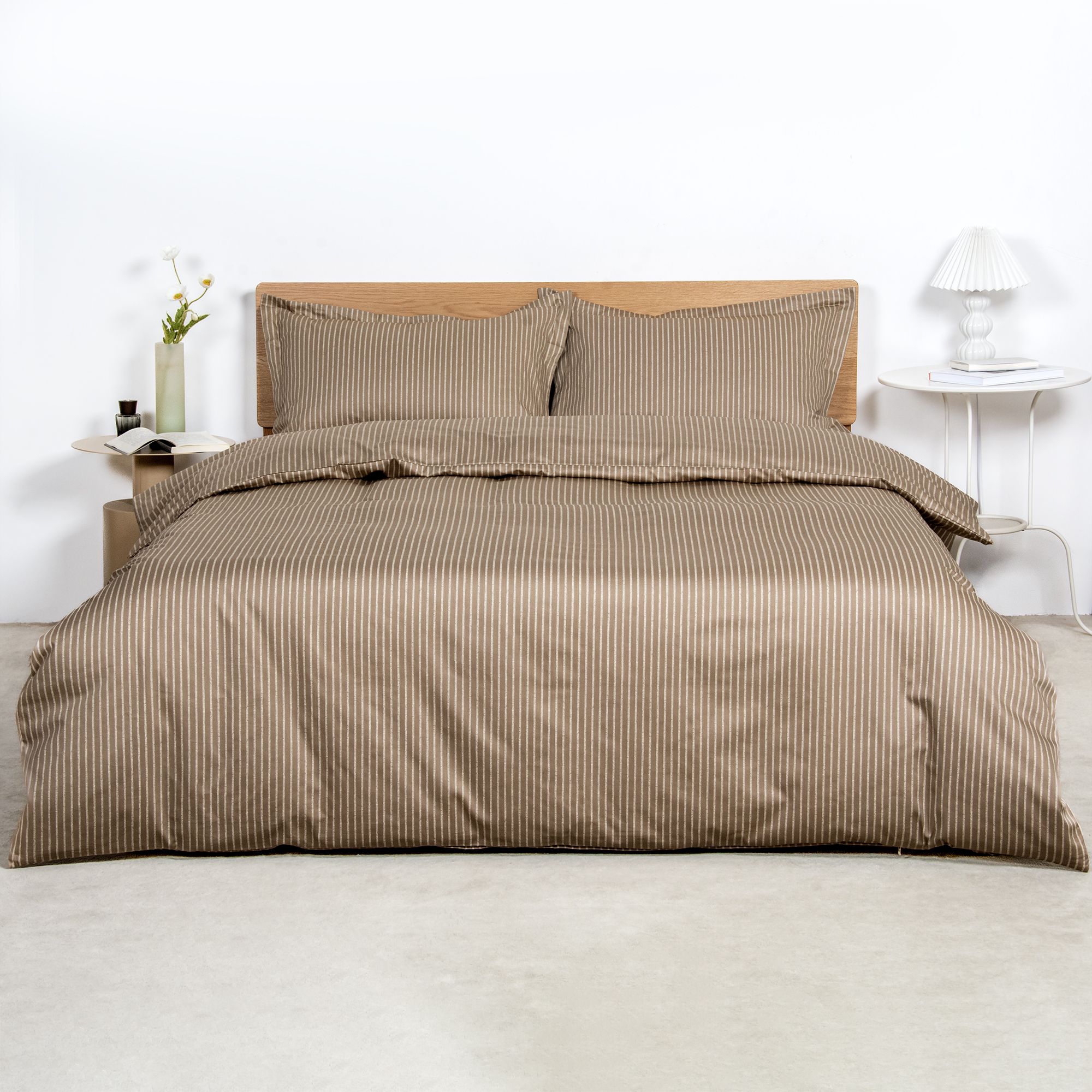 80S长绒棉贡缎四件套（咖色条纹）