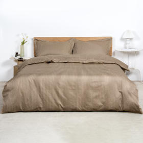 80S长绒棉贡缎四件套（咖色条纹）