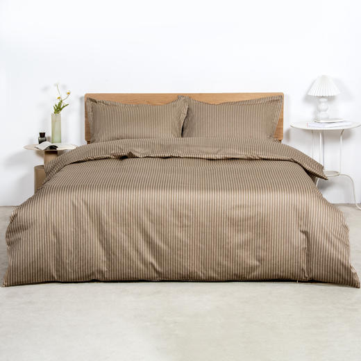 80S长绒棉贡缎四件套（咖色条纹） 商品图0