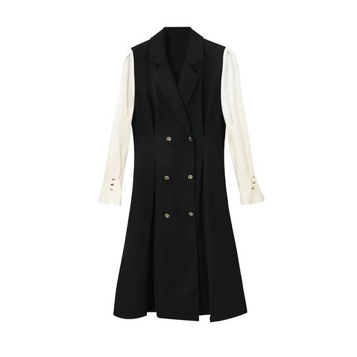 【高货sh】全新升级【铂金会员358/天猫479/差价121】(04853) 洛诗琳春季黑色西装领拼接收腰法式气质通勤中长款连衣裙 商品图4