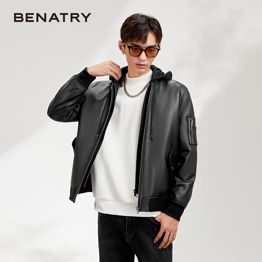 贝纳川可脱卸帽男士夹克式皮衣外套ECY407001402 商品图0