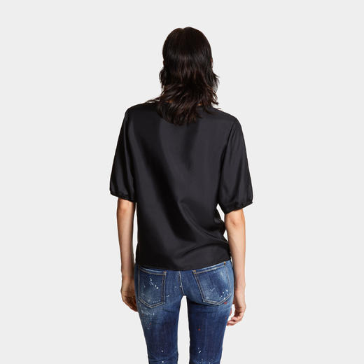 DSQUARED2 女士字母徽标贴片真丝圆领短袖T恤 黑色 S75NC1108 D35139 900 商品图3