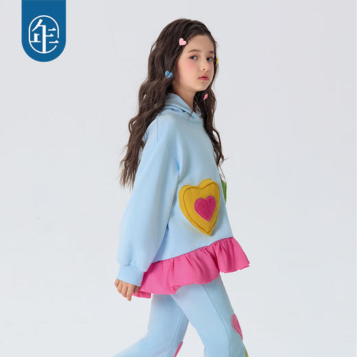 年衣童装女童卫衣连帽2025年春新款儿童印花套头衫甜美美上心巴卫衣 商品图4