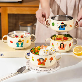 摩登主妇一家三口儿童饭碗316L不锈钢餐具宝宝吃饭专用双耳辅食碗