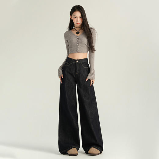 罗蒙春夏女式牛仔裤宽松显瘦舒适休百搭时尚潮流阔腿裤女棉质长裤 商品图4