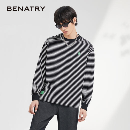 贝纳川条纹圆领男士长袖T恤ECK313002 商品图5