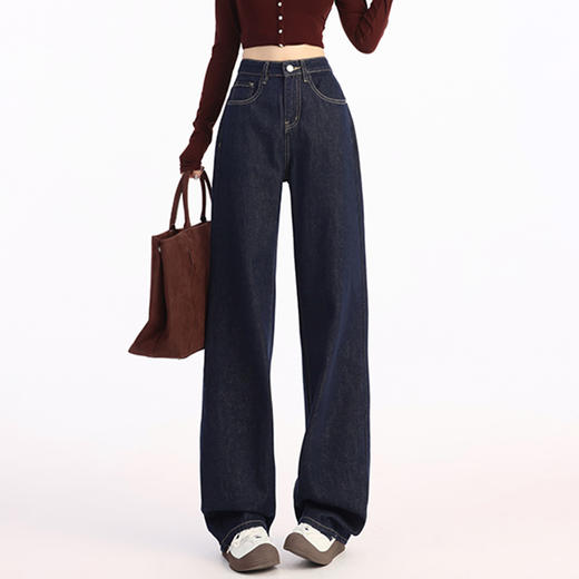 罗蒙春季女式牛仔裤高腰直筒显瘦牛仔裤女士休闲百搭棉质长裤 商品图1