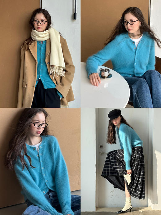 【现货】Even Vintage|高比例动物毛 唯美湖蓝色日常时髦针织开衫外套 商品图3