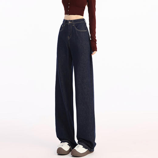 罗蒙春季女式牛仔裤高腰直筒显瘦牛仔裤女士休闲百搭棉质长裤 商品图3