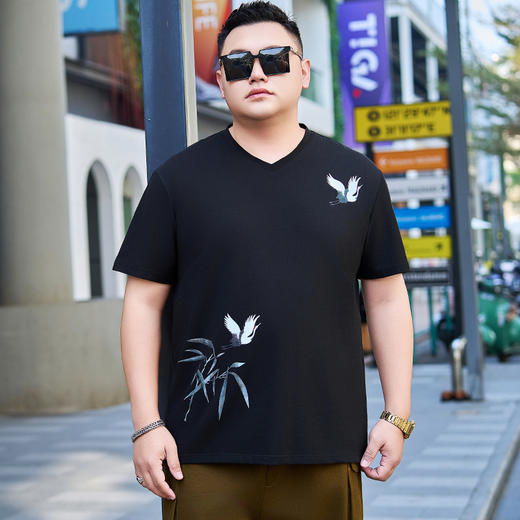 【纯棉】【DYG】大依优型大码男装V领短袖T恤纯棉中国风印花男薄款弹力短袖t恤胖子衫上衣 商品图3