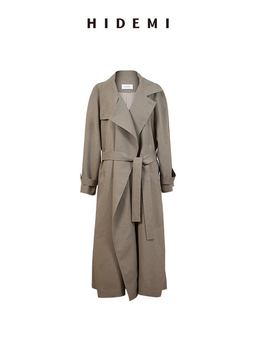 HIDEMI进口CD纱极简翻领大廓形可拆卸腰带伞状法式风衣 商品图7