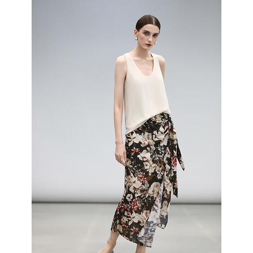 COCOBELLA设计感绑带复古繁花半身裙秋优雅围裹式长裙HS3065 商品图3