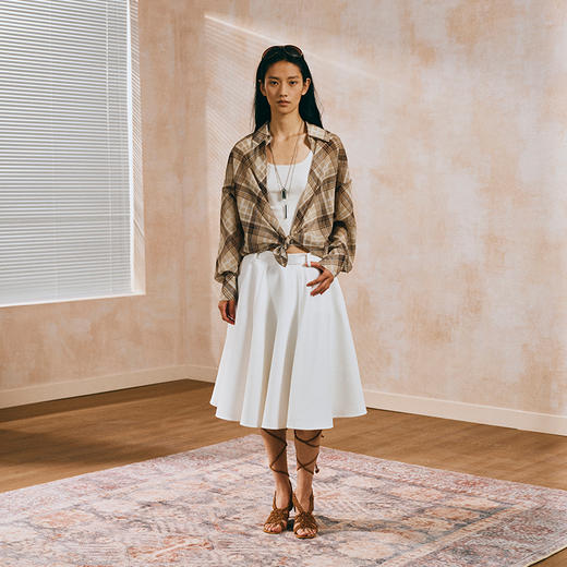 NUTH垂感半透度假宽松复古格纹衬衫女 商品图0