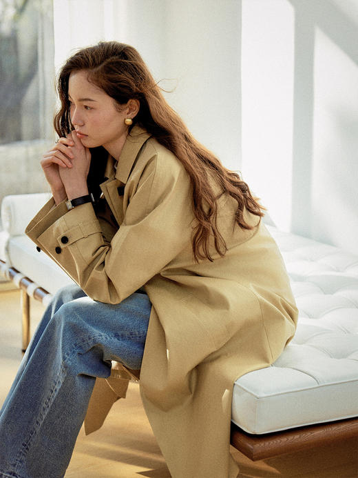 【现货】Even Vintage|archroma三防工艺长绒棉 无扣式皮扣翻领一片式风衣 商品图1